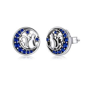 Boucles d'Oreilles Chat Sur la Lune Bleue Vraiment-chat