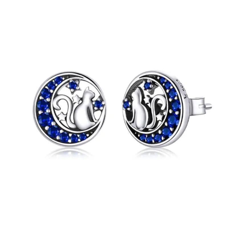 Boucles d'Oreilles Chat Sur la Lune Bleue Vraiment-chat