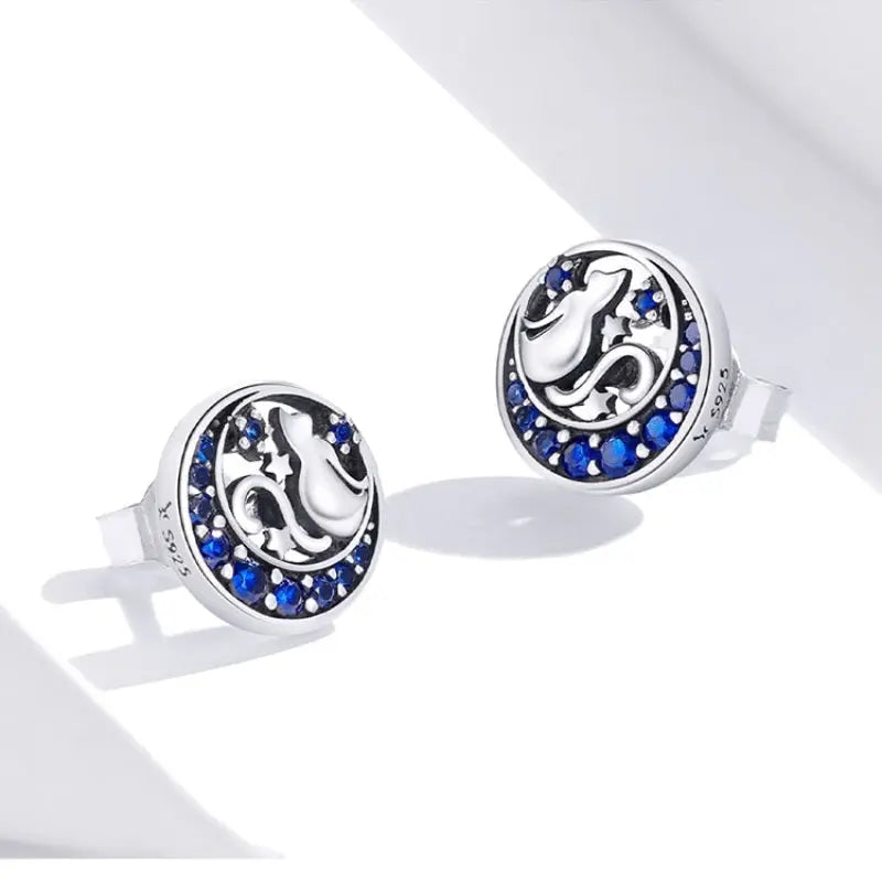 Boucles d'Oreilles Chat Sur la Lune Bleue Vraiment-chat