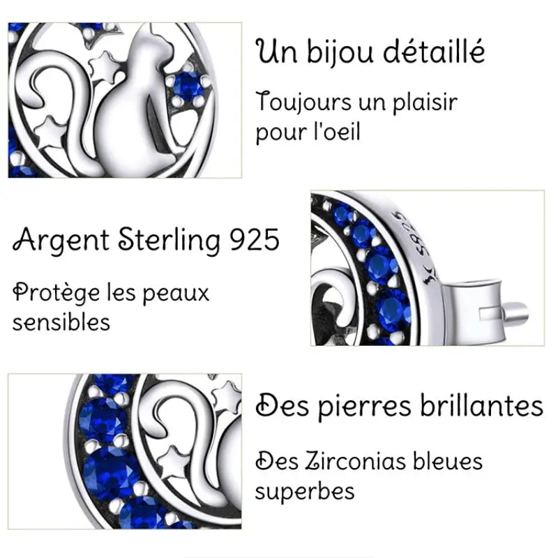 Boucles d'Oreilles Chat Sur la Lune Bleue Vraiment-chat