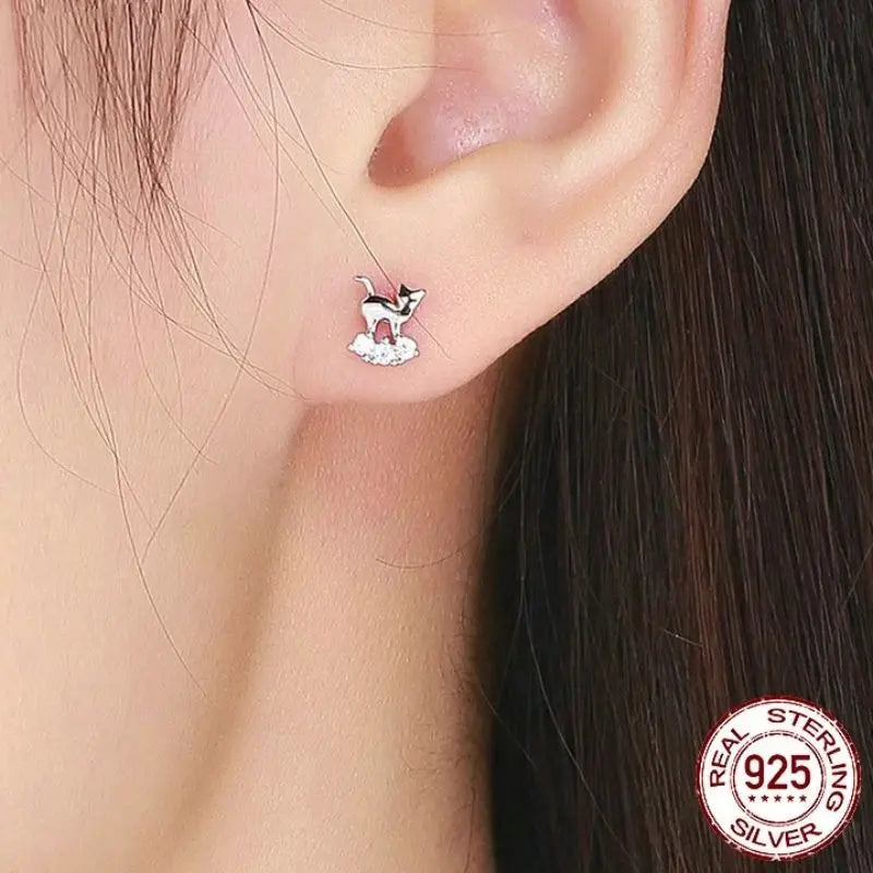 Boucles d'Oreilles Chat Nuage de Diamants - Vraiment-chat