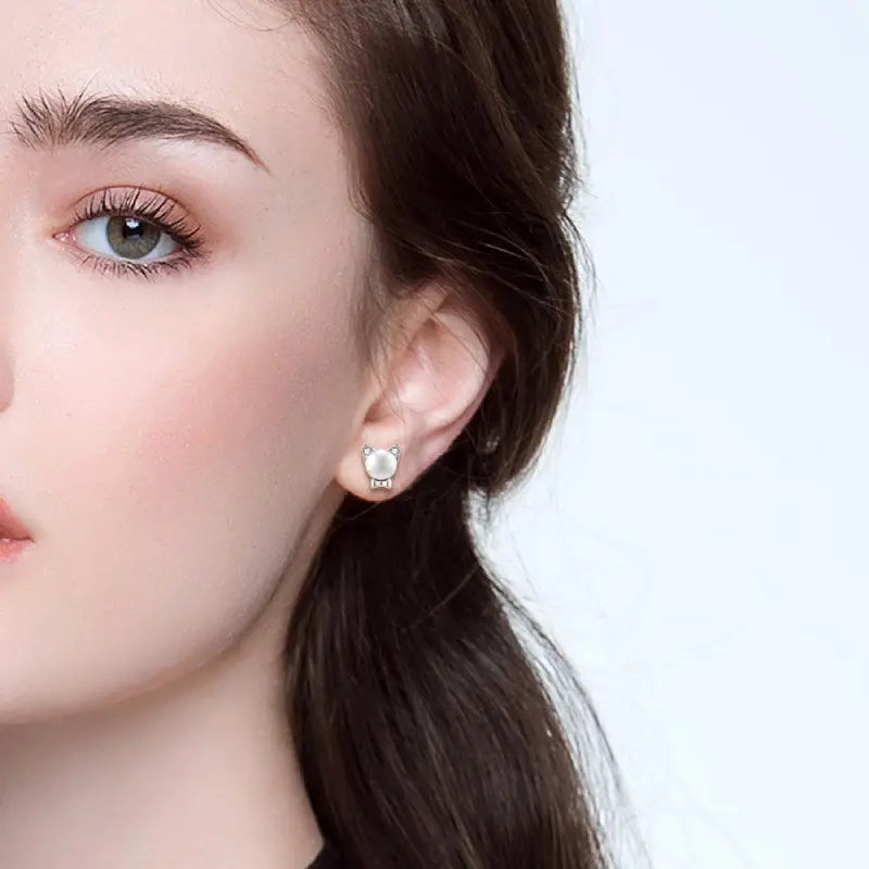 Boucles d'oreilles Chat avec Perle blanche - Vraiment-chat