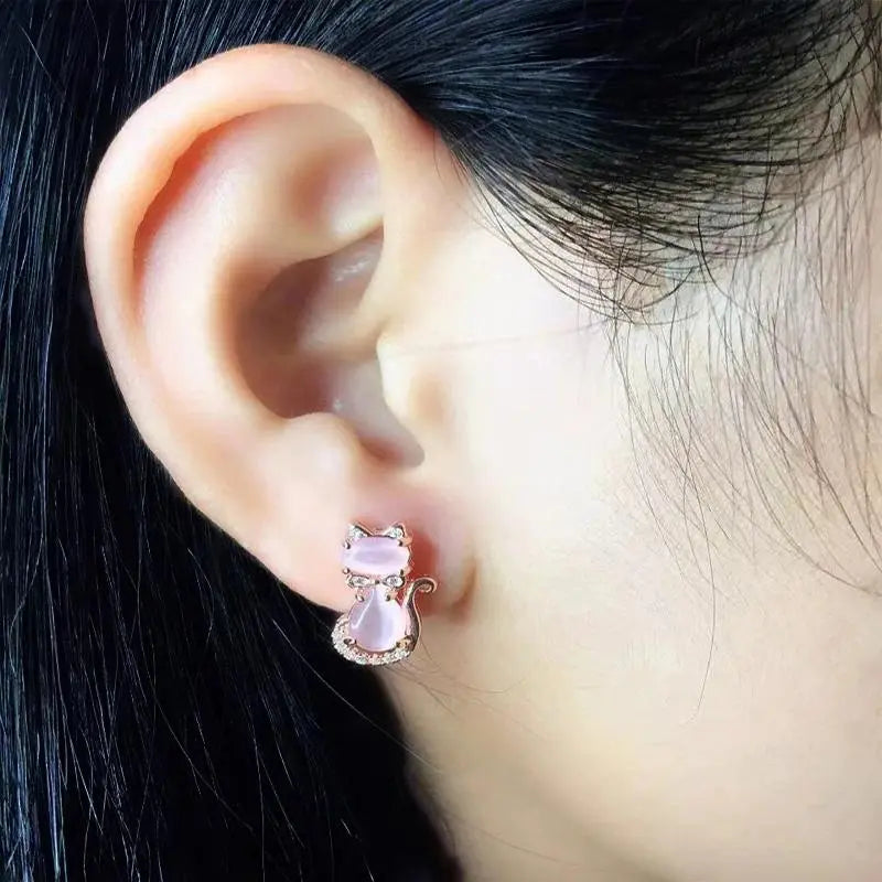 Boucles d'oreilles Chat en Or Rose - Vraiment-chat