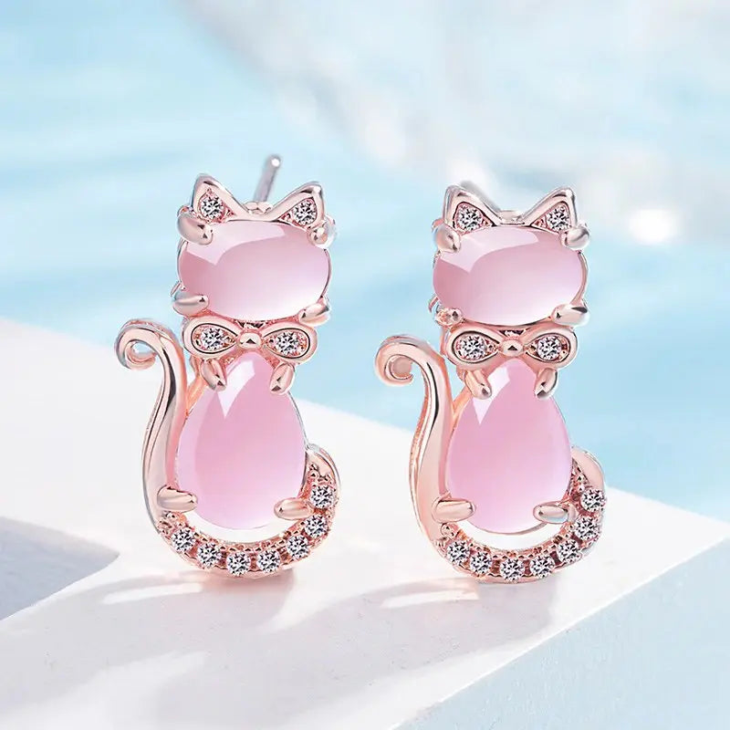 Boucles d'oreilles Chat en Or Rose - Vraiment-chat