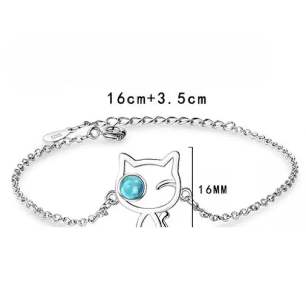 Bracelet Chat en Argent<br/>Clin d'oeil bleu - Vraiment-chat