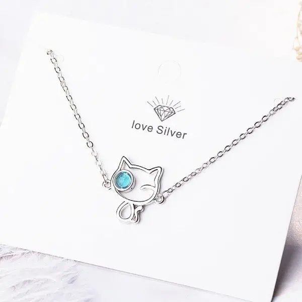 Bracelet Chat en Argent<br/>Clin d'oeil bleu - Vraiment-chat