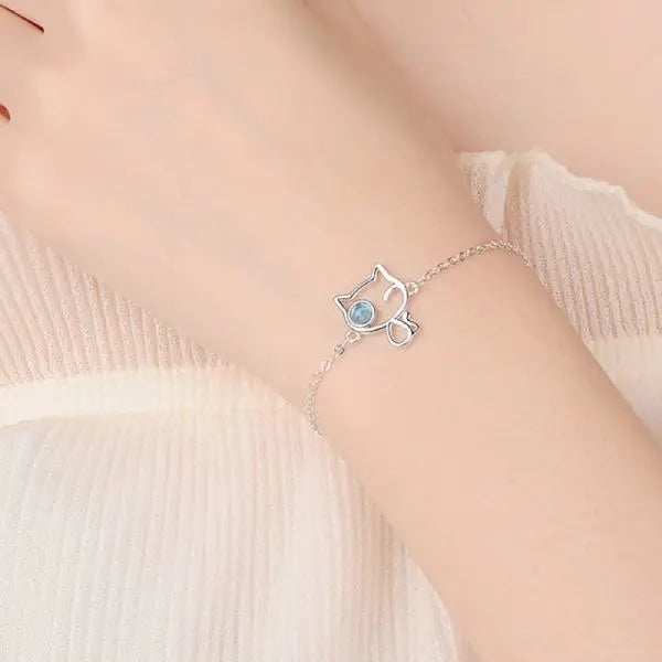 Bracelet Chat en Argent<br/>Clin d'oeil bleu - Vraiment-chat
