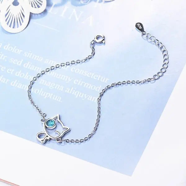 Bracelet Chat en Argent<br/>Clin d'oeil bleu - Vraiment-chat