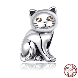 Charms en Argent Chat Assis Vraiment-chat