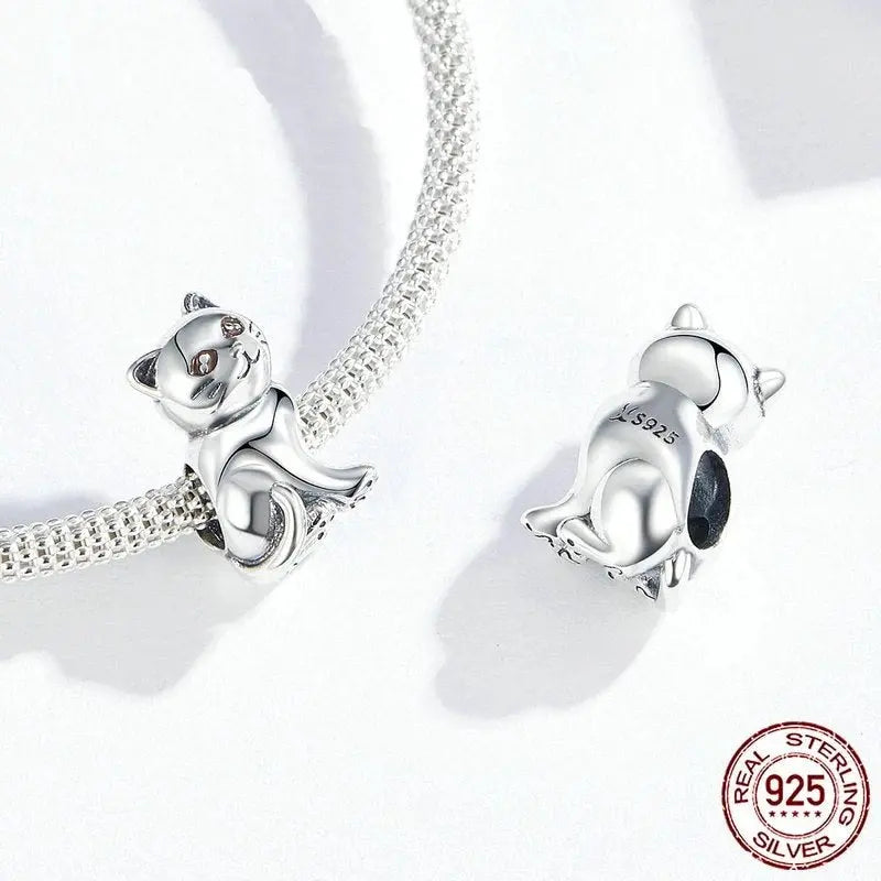 Charms en Argent Chat Assis Vraiment-chat