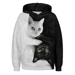 Sweat à Capuche Chat Noir et Blanc Vraiment-chat