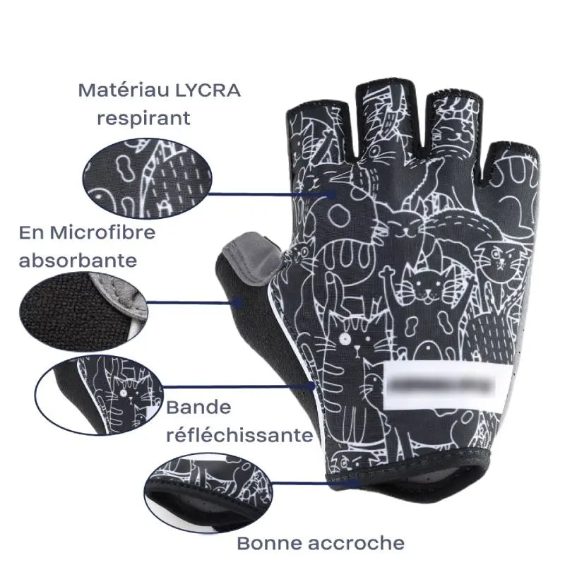Gant de cycliste Chat Rembourré demi-doigt Vraiment-chat