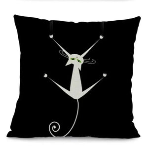 Housse de coussin Noire avec Chat Blanc - Vraiment-chat