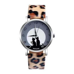 Montre Chat Femme Cuir "Lune à Deux" Vraiment-chat