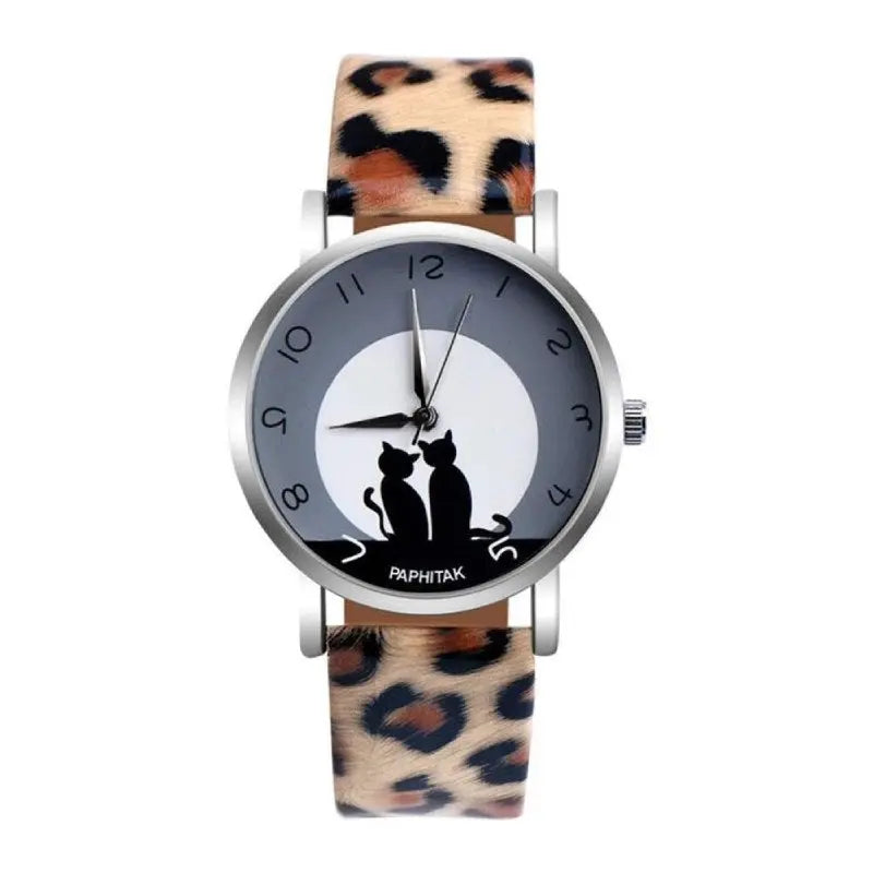 Montre Chat Femme Cuir "Lune à Deux" Vraiment-chat