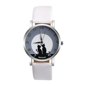 Montre Chat Femme Cuir "Lune à Deux" - Vraiment-chat
