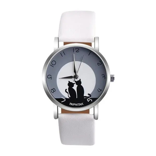 Montre Chat Femme Cuir "Lune à Deux" - Vraiment-chat