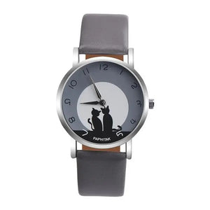 Montre Chat Femme Cuir "Lune à Deux" - Vraiment-chat