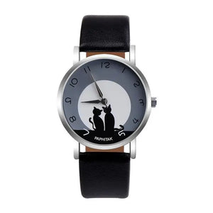 Montre Chat Femme Cuir "Lune à Deux" - Vraiment-chat