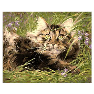 Peinture par Numéros de Chat Couché dans l'Herbe - Vraiment-chat