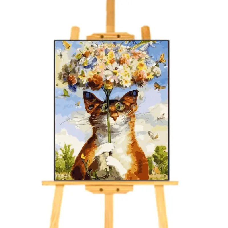 Peinture par numéro Chat et son Bouquet de Fleurs - Vraiment-chat
