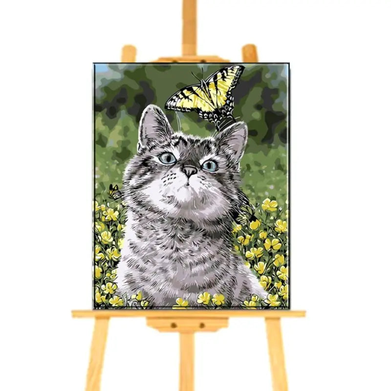 Peinture par Numéro de Chat avec Papillon Jaune - Vraiment-chat