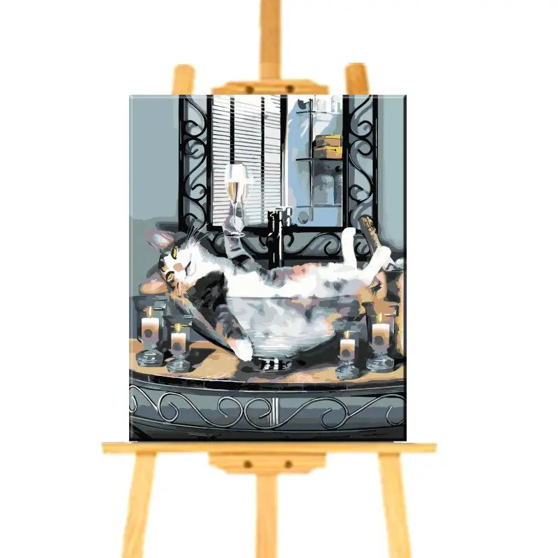 Peinture par numéro Chat et son verre de Champagne - Vraiment-chat