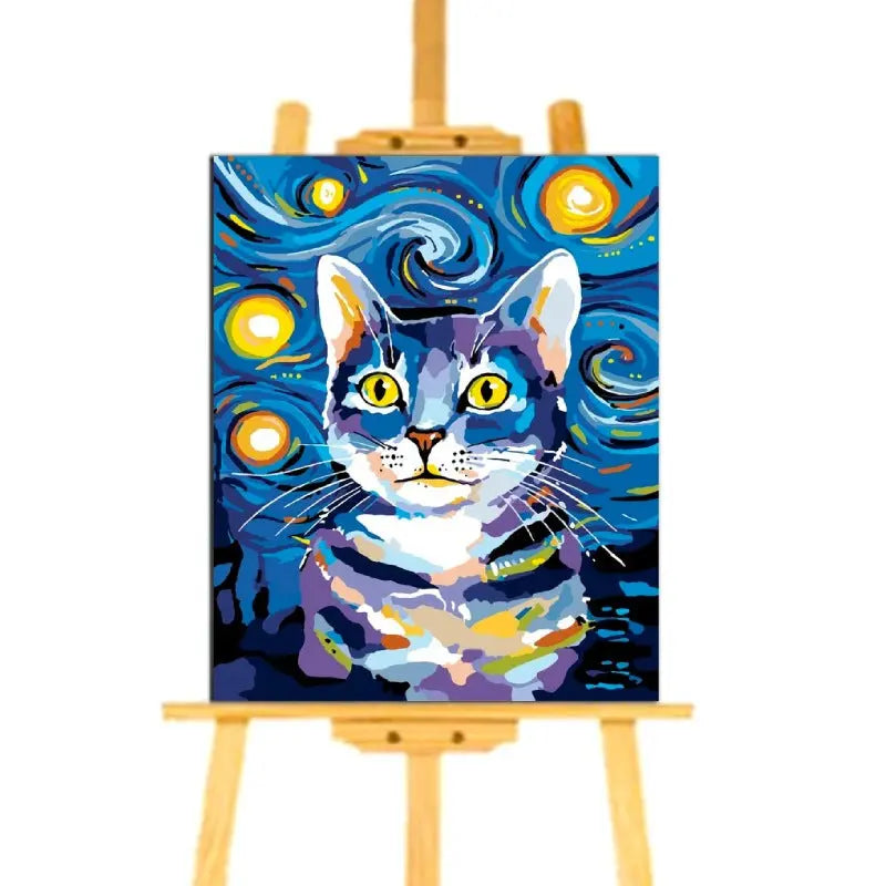Peinture par numéro Chat dans la nuit étoilée Vraiment-chat