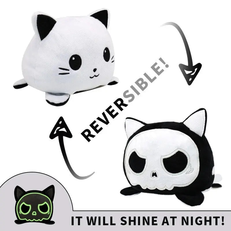 Peluche Réversible Chat Blanc Tête de Mort - Vraiment-chat