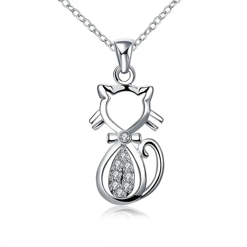 Pendentif Chat Argent Au Coeur Brillant Vraiment-chat