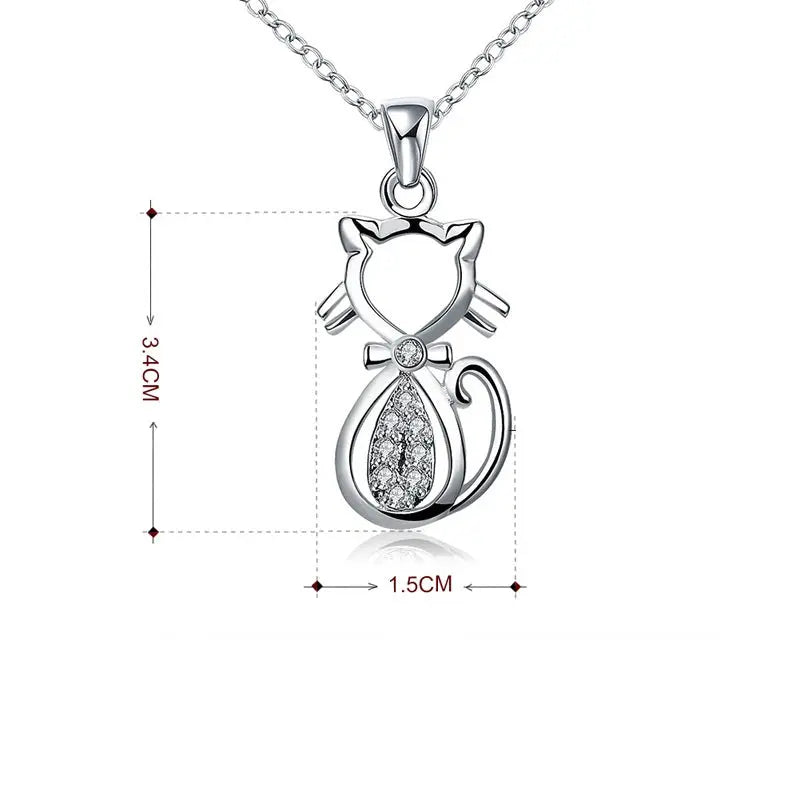 Pendentif Chat Argent Au Coeur Brillant Vraiment-chat
