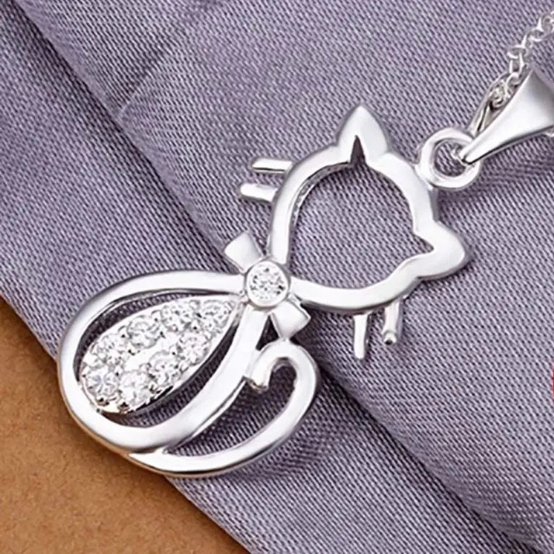 Pendentif Chat Argent Au Coeur Brillant Vraiment-chat