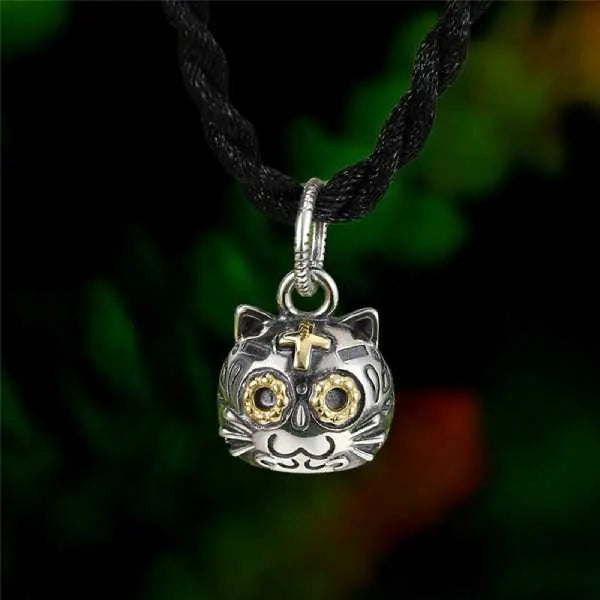 Pendentif Chat Heureux (Argent) - Vraiment-chat