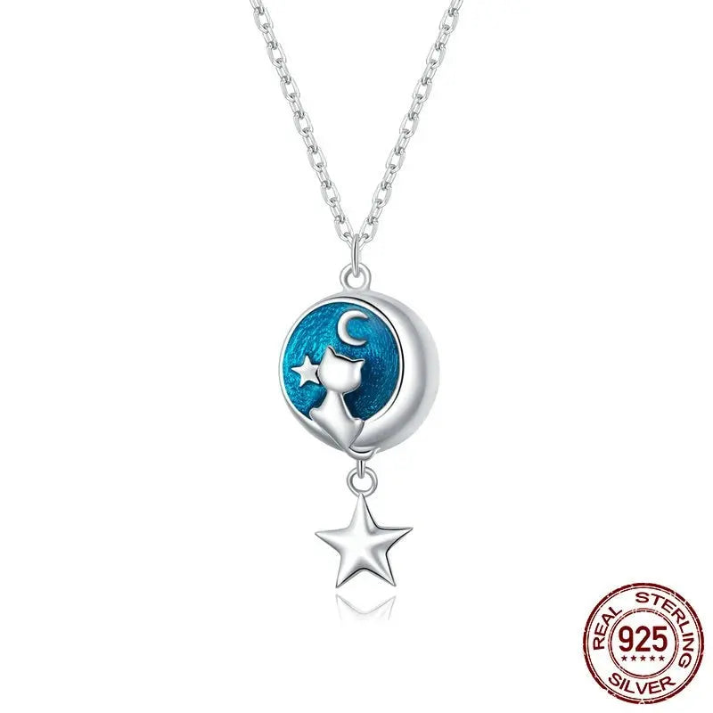 Pendentif avec Chat sur lune Bleue Vraiment-chat
