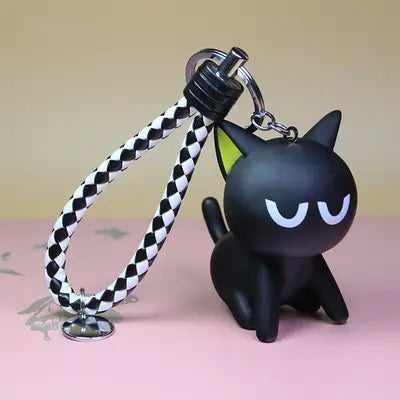 Porte-clé Chat Noir Assis avec Tresse - Vraiment-chat