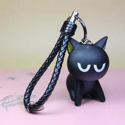 Porte-clé Chat Noir Assis avec Tresse - Vraiment-chat