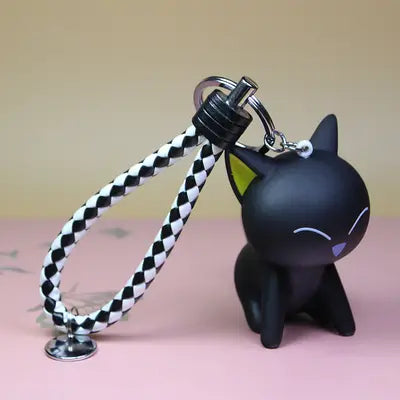 Porte-clé Chat Noir Content avec Tresse - Vraiment-chat