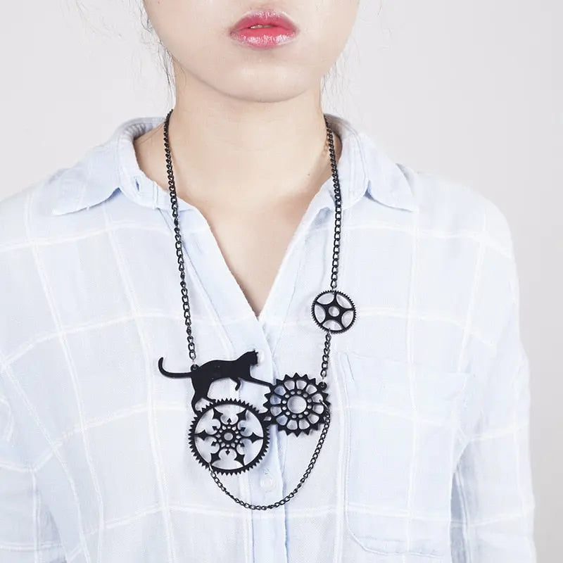 Boucles d'oreilles chat et Engrenage - Vraiment-chat