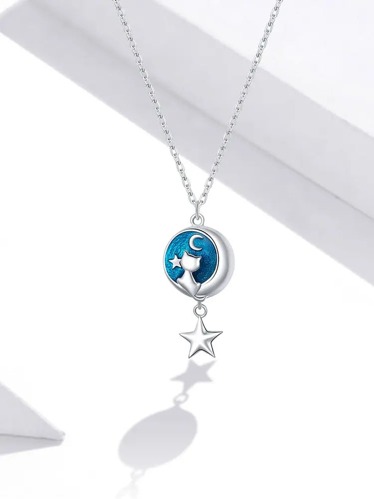 Pendentif avec Chat sur lune Bleue Vraiment-chat
