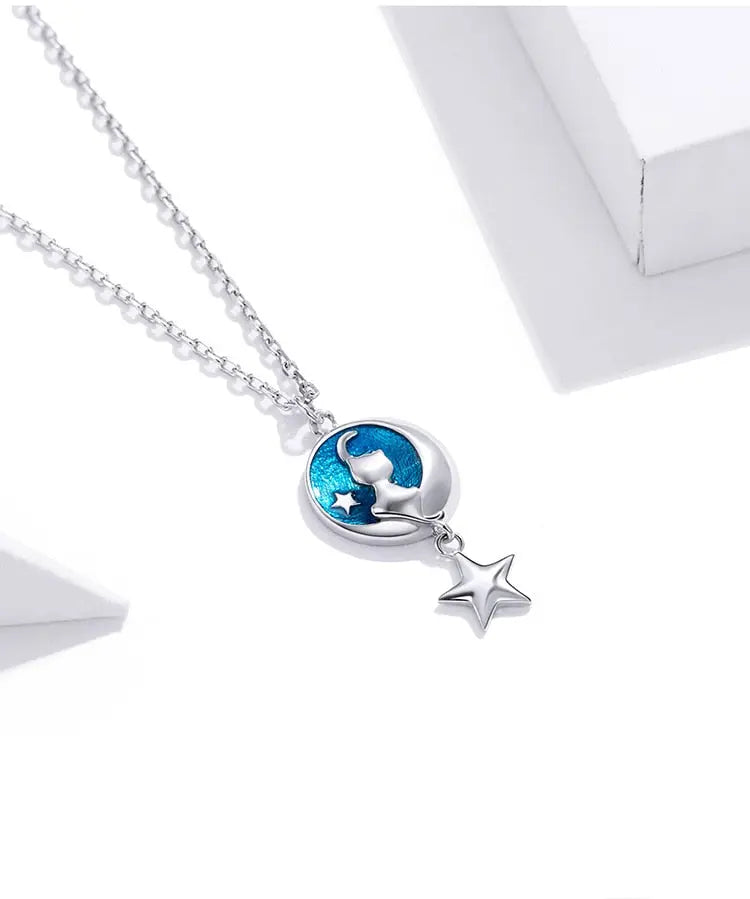 Pendentif avec Chat sur lune Bleue Vraiment-chat
