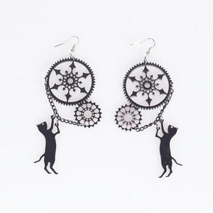 Boucles d'oreilles chat et Engrenage - Vraiment-chat