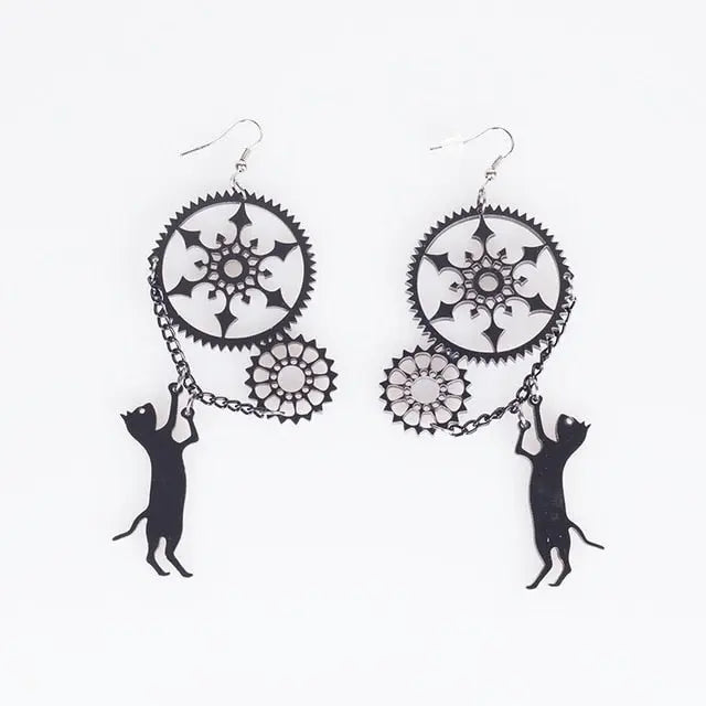 Boucles d'oreilles chat et Engrenage - Vraiment-chat