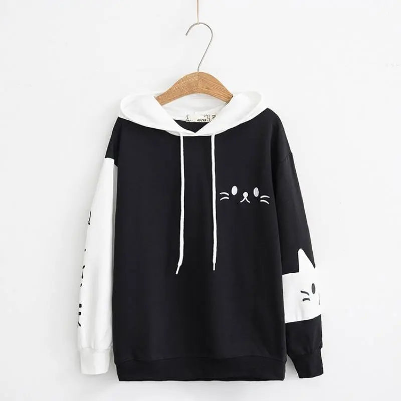 Sweat capuche oreille chat Noir & Blanc - EPAIS - Vraiment-chat