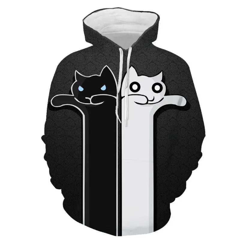 sweat homme chat noir et blanc ange et démon