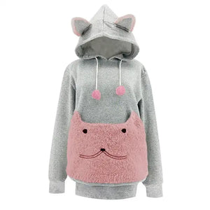 sweat poche pour porter son chat gris et rose