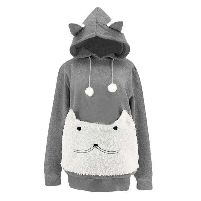 sweat poche pour porter son chat gris foncé