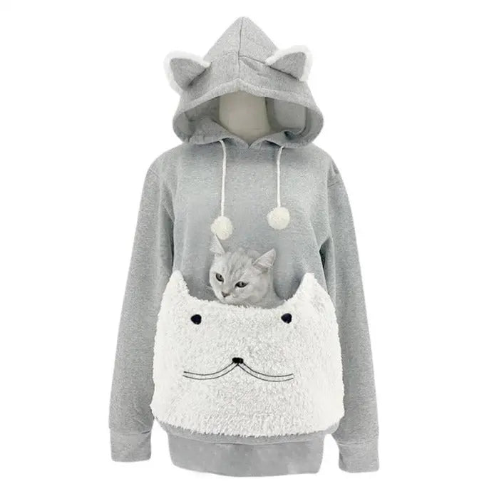 sweat poche pour porter son chat gris et blanc