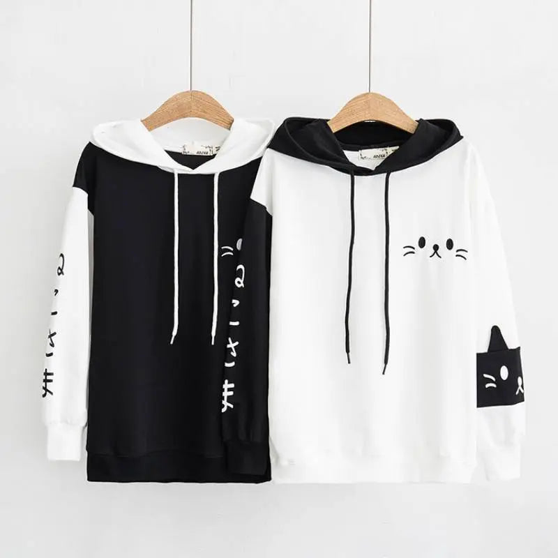 Sweat capuche oreille chat Noir & Blanc - EPAIS - Vraiment-chat