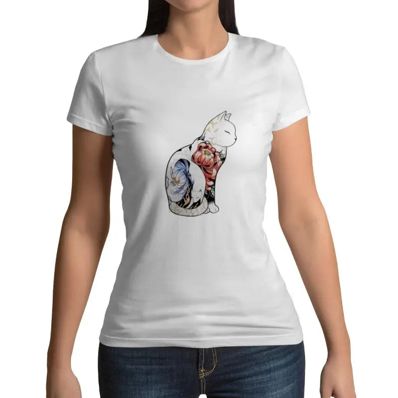 t-shirt chat fleuri - Vraiment-chat