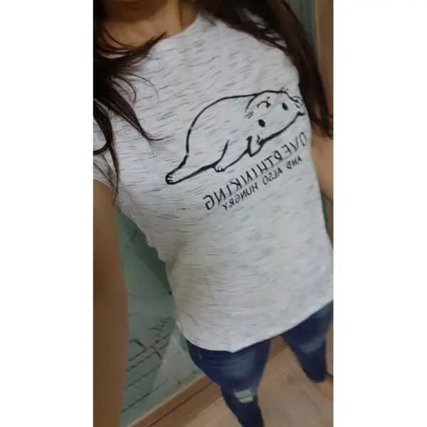 T-shirt de Chat Je pense trop et J'ai faim - Vraiment-chat